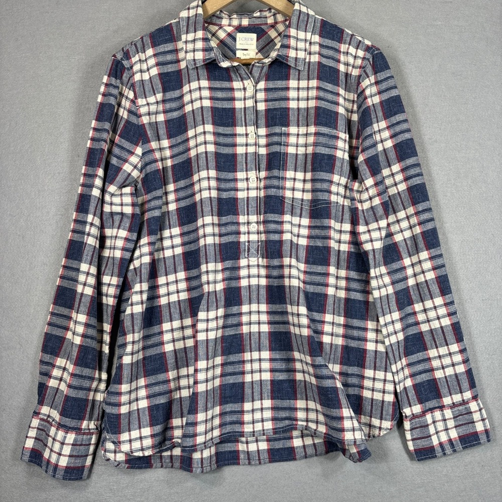 J. Crew Womens Boy Fit Plaid Flannel Popover Shirt Size‎ XL Preppy Casual Layer
